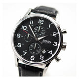 Hugo Boss Aeroliner Chronograph Quartz Black Dial Black Leather Strap Watch For Men - HB1512448 Buy Now By Hugo Boss