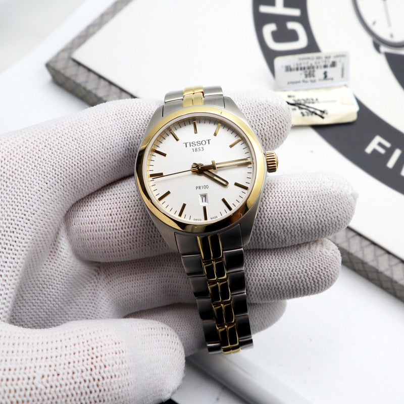 Tissot T Classic PR 100 Sport Chic White Dial Two Tone Steel Strap Watch For Women - T101.210.22.031.00 Buy Now By Tissot