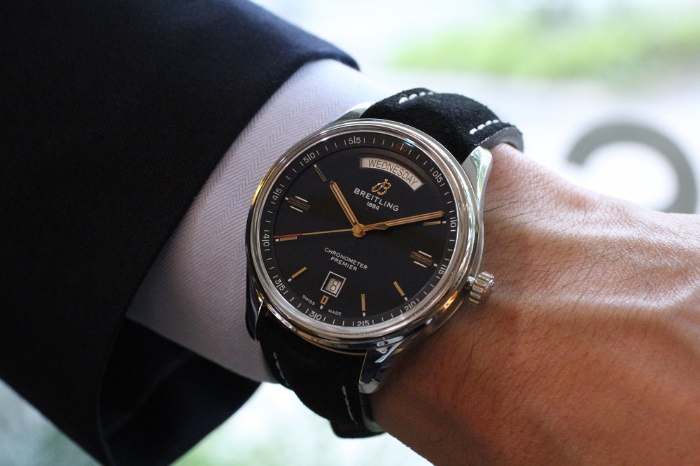 Breitling Premier Automatic 40mm Day & Date Black Dial Black Leather Strap Mens Watch - A45340241B1P2 Buy Now By Breitling