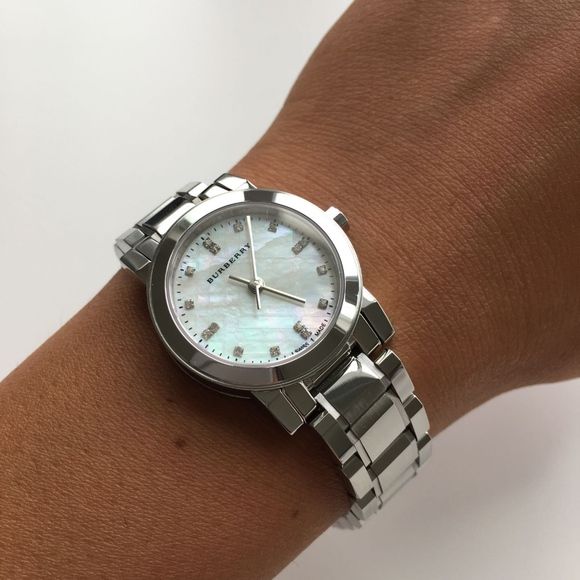 Burberry The City Diamonds Mother of Pearl Dial Silver Steel Strap Watch for Women - BU9224 Buy Now By Burberry