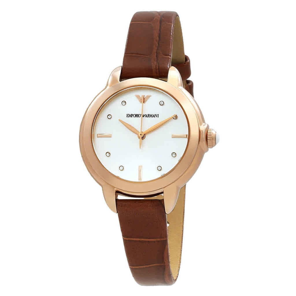 Emporio Armani Mia Quartz Silver Dial Brown Leather Strap Watch For Women - AR11525 Buy Now By Emporio Armani