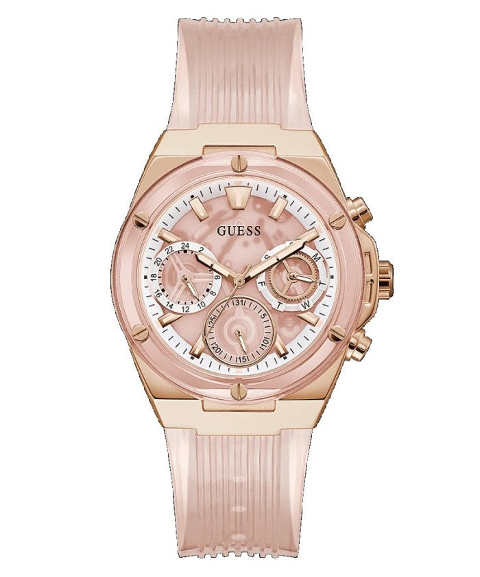 Guess Athena Rose Gold Dial Rose Gold Rubber Strap Watch for Women - GW0409L3 Buy Now By Guess