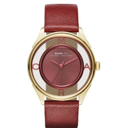 Marc Jacobs Tether Transparent Red Dial Red Leather Strap Watch for Women - MBM1377 Buy Now By Marc Jacobs