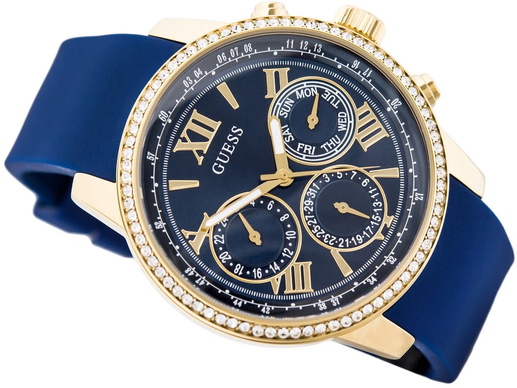 Guess Sunrise Blue Dial with Diamonds Blue Rubber Strap Watch For Women - W0616L2 Buy Now By Guess
