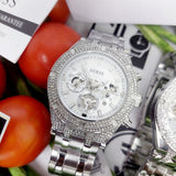 Guess Multi Function Diamonds Silver Dial Silver Steel Strap Watch For Men - GW0455G1 Buy Now By Guess