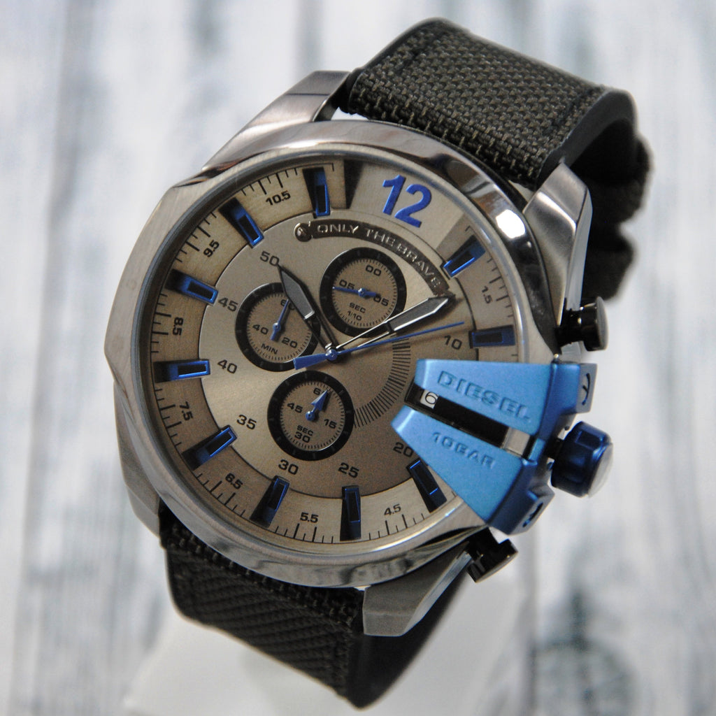 Diesel Mega Chief Chronograph Black Dial Black Nylon Strap Watch For Men - DZ4500 Buy Now By Diesel