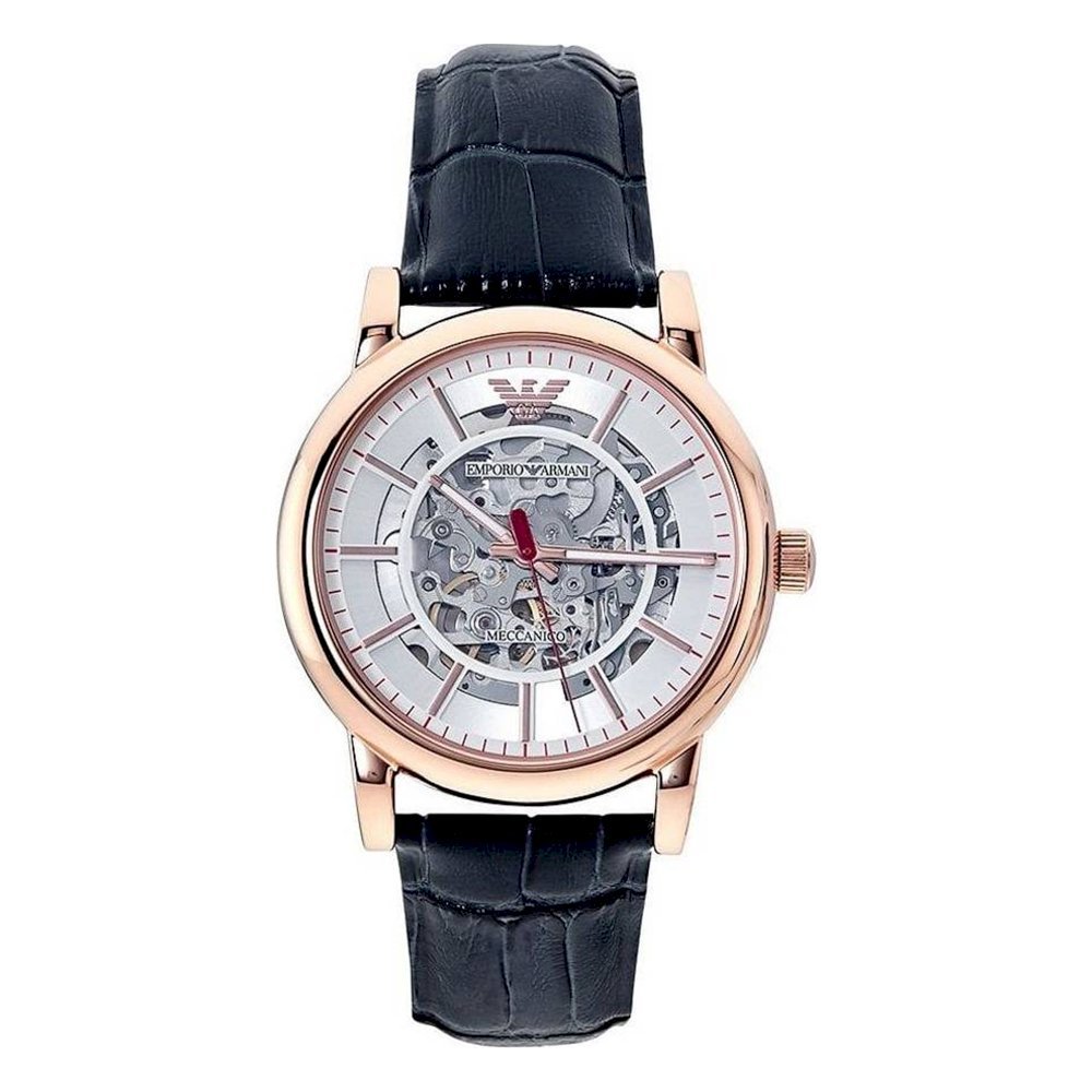 Emporio Armani Meccanico Silver Dial Blue Leather Strap Watch For Men - AR60009 Buy Now By Emporio Armani