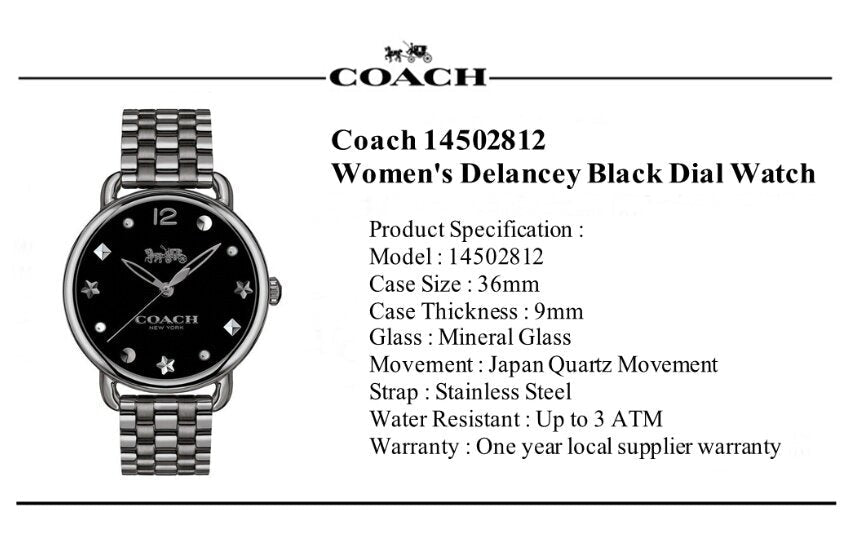 Coach Delancey Black Dial Black Steel Strap Watch For Women - 14502812 Buy Now By Coach