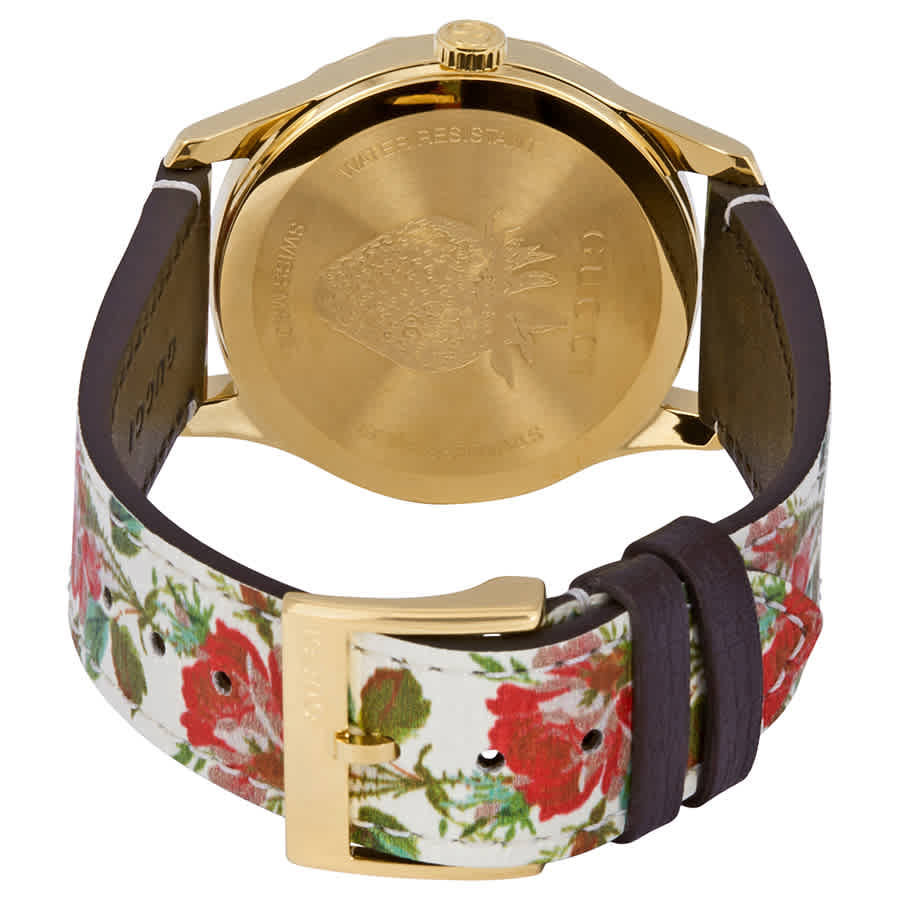 Gucci G Timeless Floral Gold Dial White Leather Strap Watch For Women - YA1264084 Buy Now By Gucci