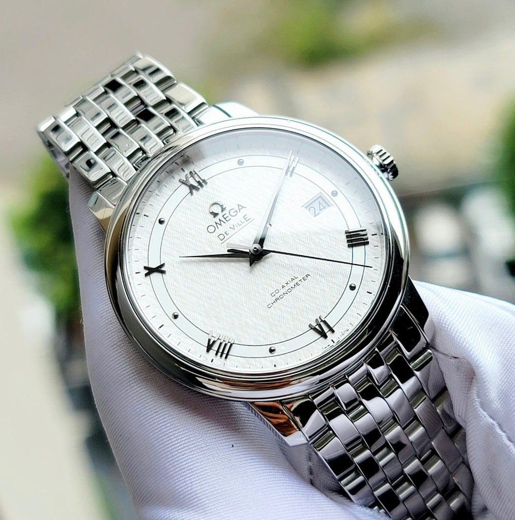 Omega De Ville Prestige Co Axial Automatic White Dial Silver Steel Strap Watch for Men - 424.10.40.20.02.005 Buy Now By Omega