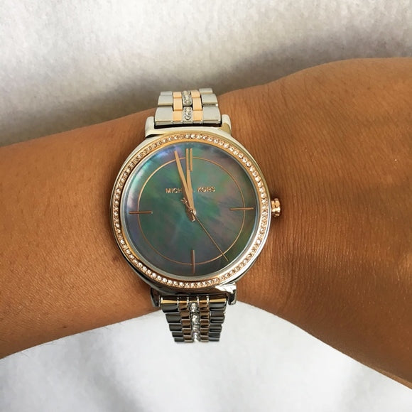 Michael Kors Cinthia Mother of Pearl Grey Dial Two Tone Steel Strap Watch for Women - MK3642 Buy Now By Michael Kors