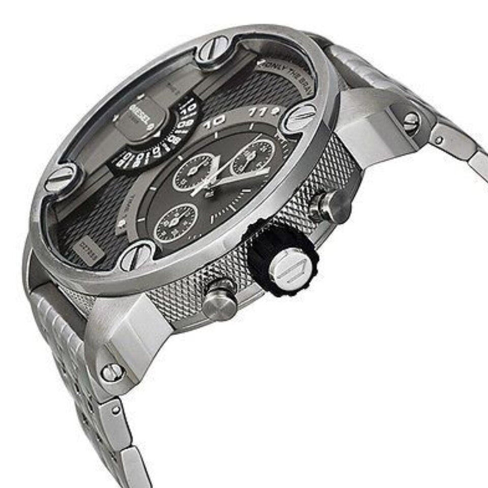 Diesel Little Daddy Chronograph Black Dial Silver Steel Strap Watch For Men - DZ7259 Buy Now By Diesel