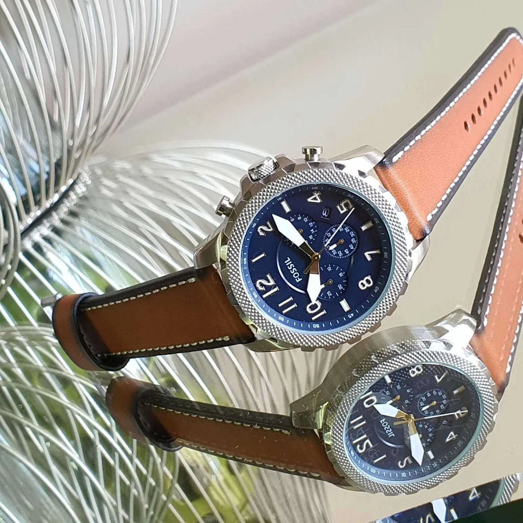 Fossil Bowman Chronograph Blue Dial Brown Leather Strap Watch for Men - FS5602 Buy Now By Fossil