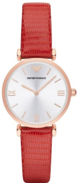 Emporio Armani Gianni T Bar Silver Dial Red Leather Strap Watch For Women - AR1876 Buy Now By Emporio Armani