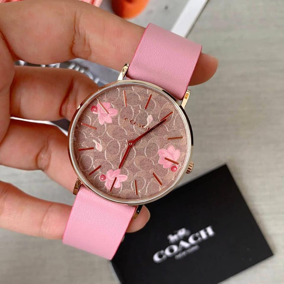 Coach Perry Floral Motif Fawn Dial Pink Leather Strap Watch for Women - 14503442 Buy Now By Coach
