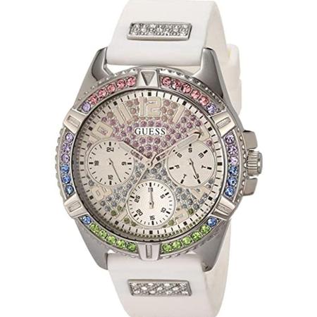 Guess Frontier Diamonds Silver Dial White Rubber Strap Watch for Women - GW0045L1 Buy Now By Guess