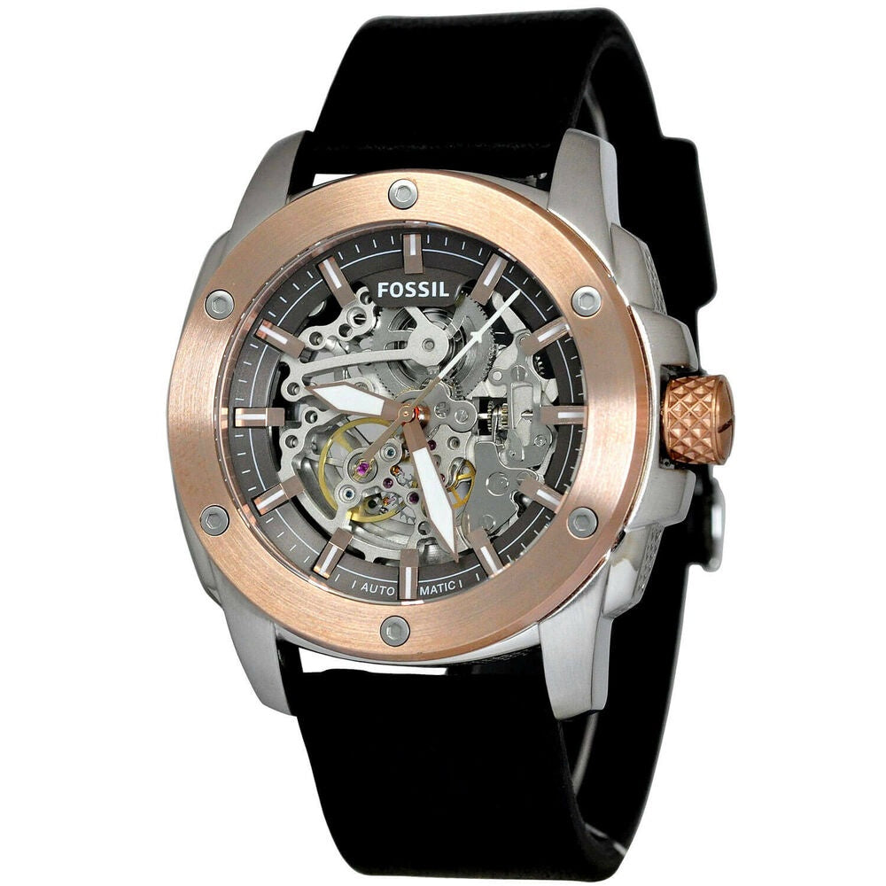 Fossil Modern Machine Automatic Skeleton Dial Black Leather Strap Watch for Men - ME3082 Buy Now By Fossil