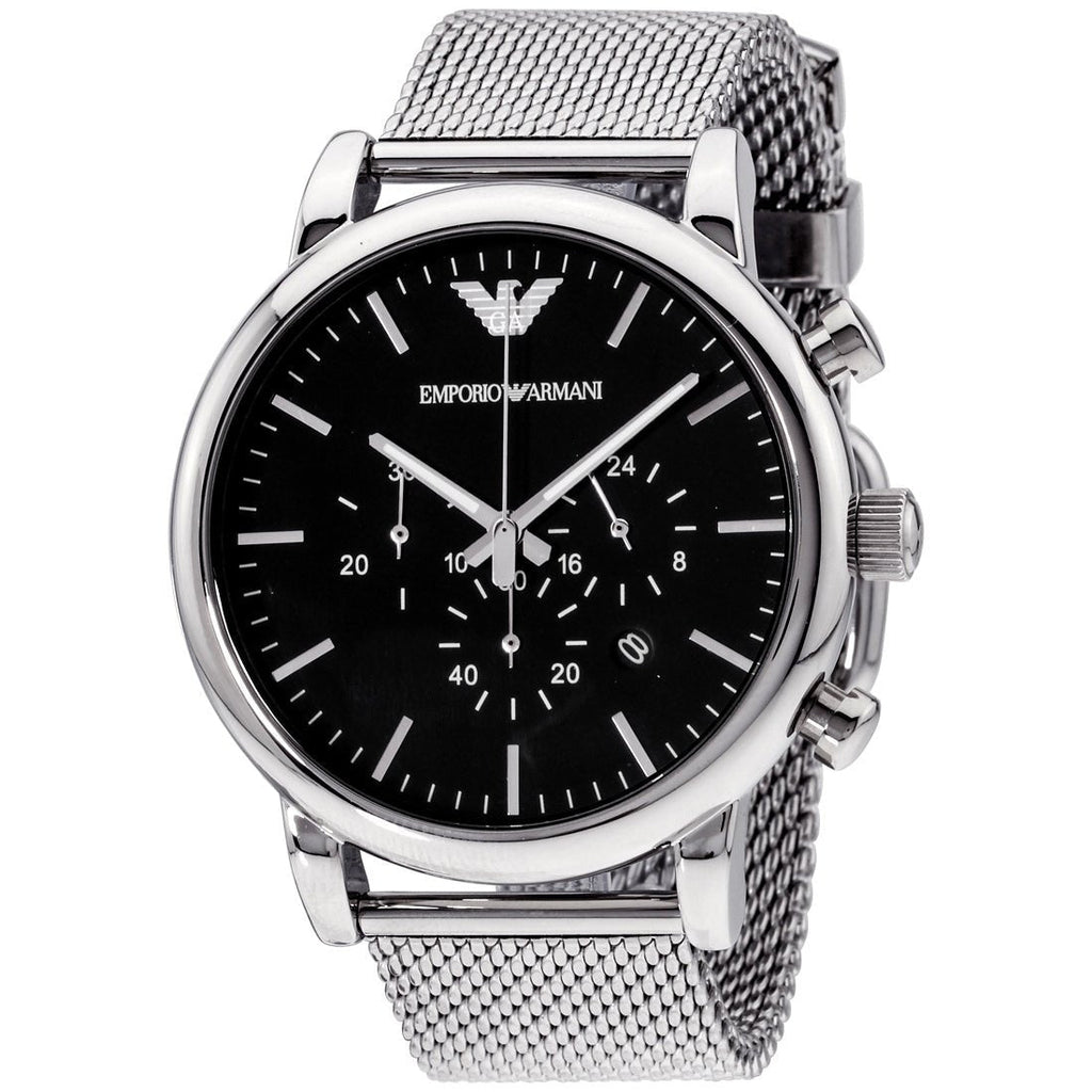Emporio Armani Classic Chronograph Black Dial Silver Mesh Bracelet Watch For Men - AR1808 Buy Now By Emporio Armani