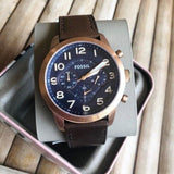 Fossil Pilot 54 Chronograph Blue Dial Brown Leather Strap Watch for Men - FS5204 Buy Now By Fossil