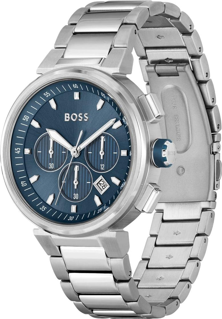 Hugo Boss One Chronograph Blue Dial Silver Steel Strap Watch For Men - 1513999 Buy Now By Hugo Boss