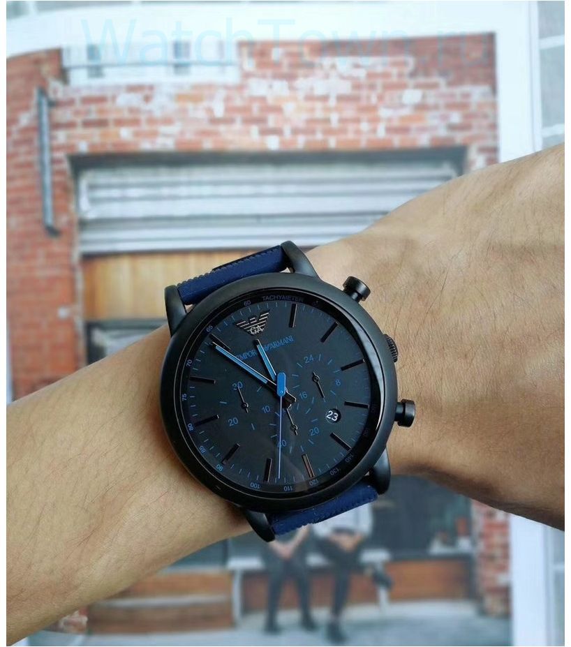 Emporio Armani Luigi Chronograph Black Dial Blue Rubber Strap Watch For Men - AR11023 Buy Now By Emporio Armani