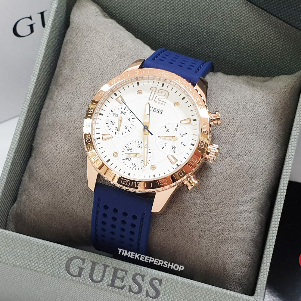 Guess Marina Multifunction White Dial Blue Rubber Strap Watch for Women - W1025L4 Buy Now By Guess