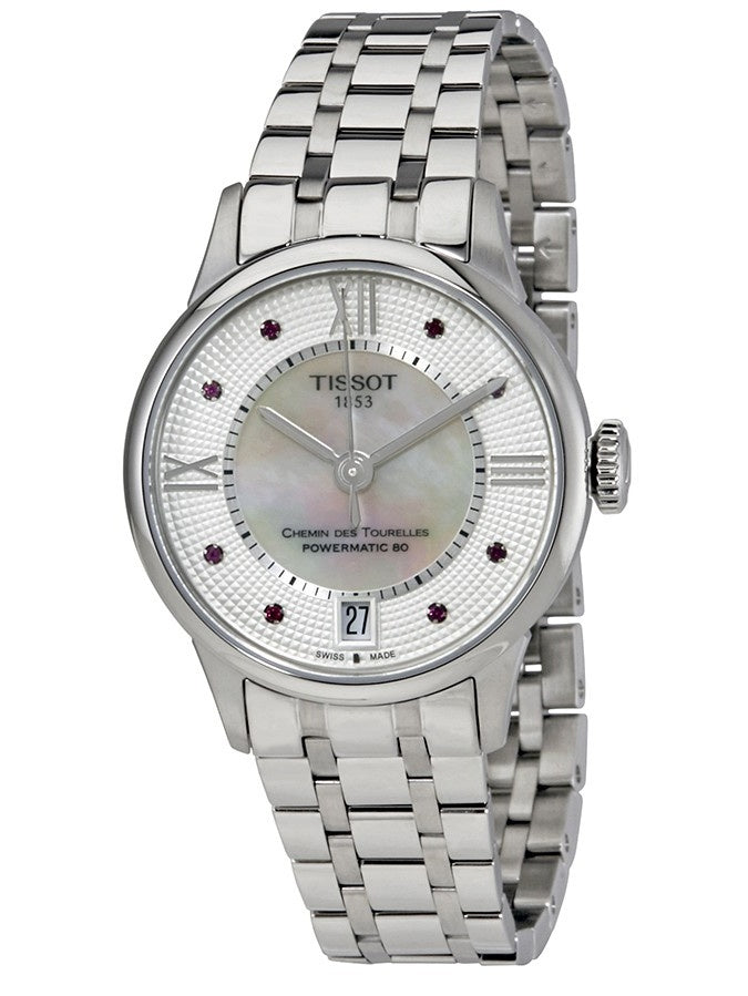 Tissot Chemin Des Tourelles Powermatic 80 Rubies Mother of Pearl Dial Silver Steel Strap Watch For Women - T099.207.11.113.00 Buy Now By Tissot