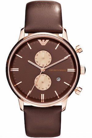 Emporio Armani Classic Chronograph Brown Dial Brown Leather Strap Watch For Men - AR0387 Buy Now By Emporio Armani