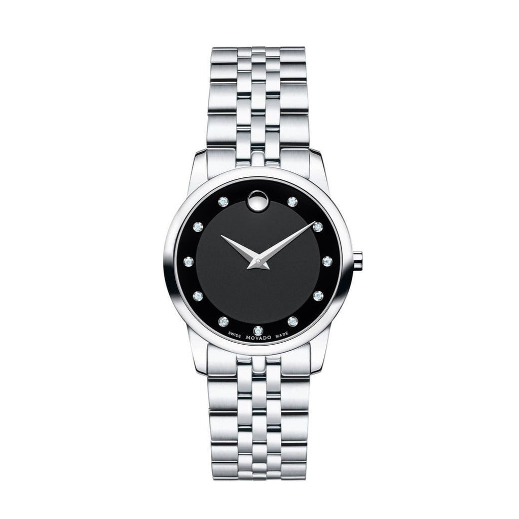Movado Museum Classic Black Dial Silver Steel Strap Watch For Women - 0606858 Buy Now By Movado
