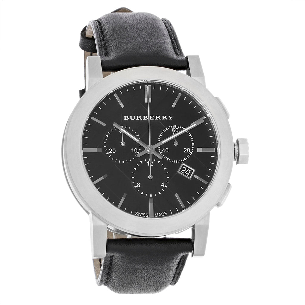 Burberry The City Chronograph Black Dial Black Leather Strap Watch for Men - BU9356 Buy Now By Burberry