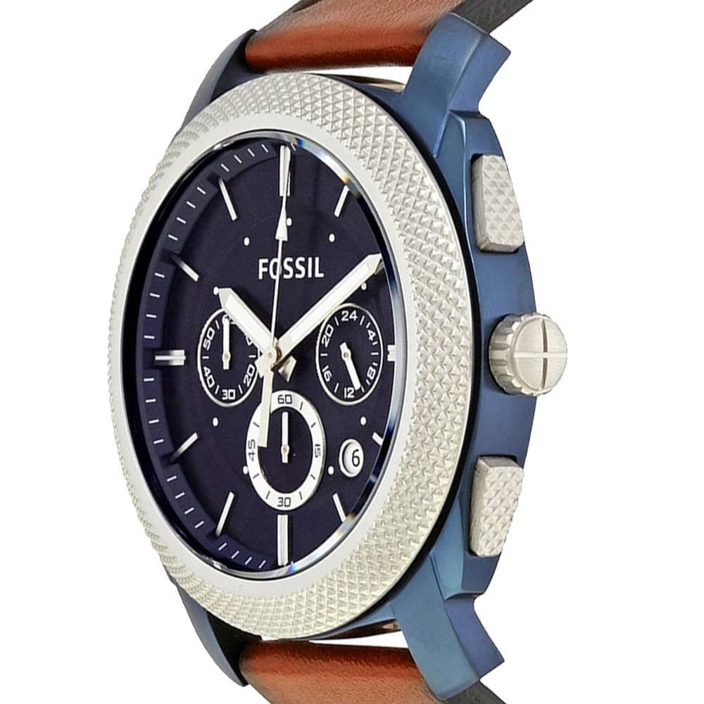Fossil Machine Chronograph Blue Dial Brown Leather Strap Watch for Men - FS5232 Buy Now By Fossil