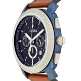 Fossil Machine Chronograph Blue Dial Brown Leather Strap Watch for Men - FS5232 Buy Now By Fossil