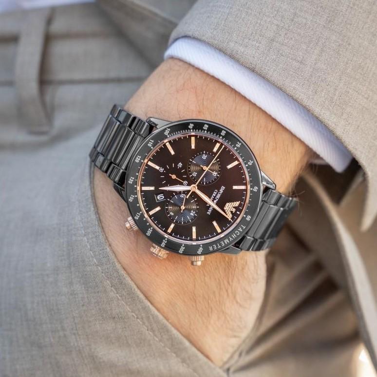 Emporio Armani Mario Ceramic Chronograph Black Dial Black Steel Strap Watch For Men - AR70002 Buy Now By Emporio Armani