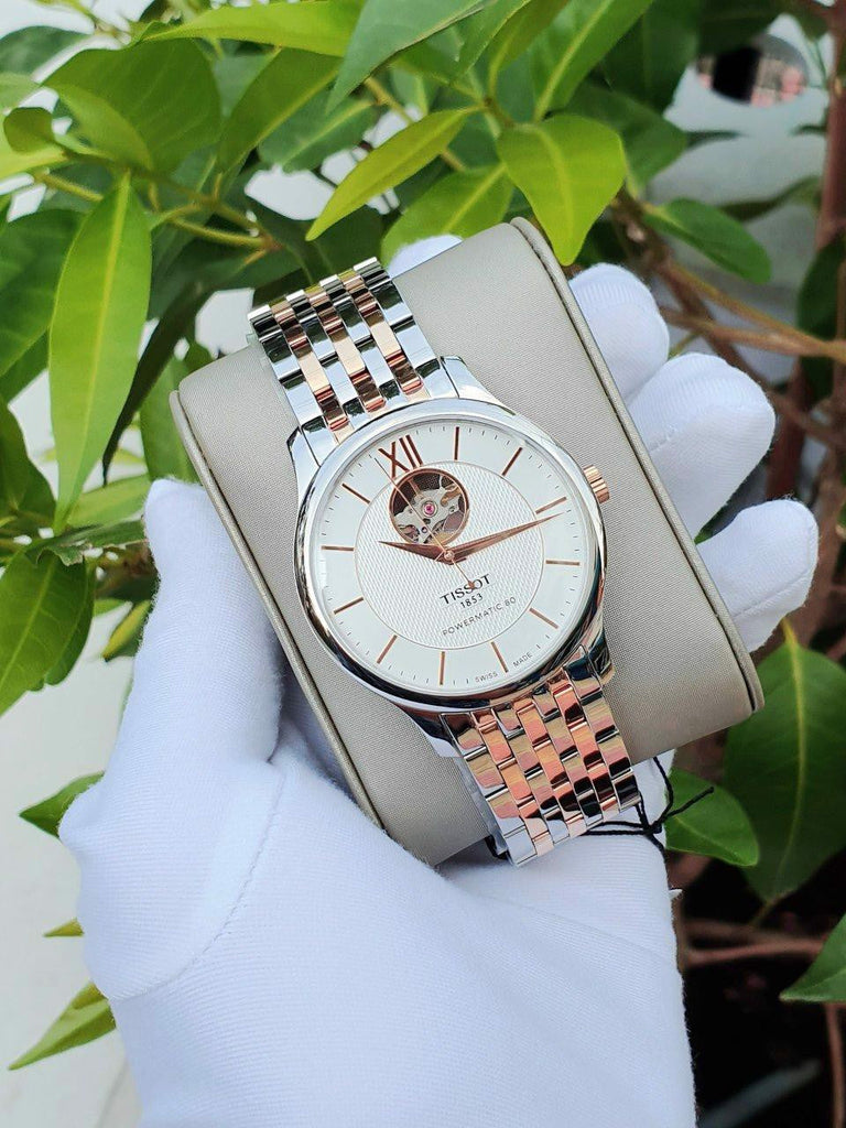 Tissot Tradition Powermatic 80 Open Heart Silver Dial Two Tone Steel Strap Watch For Men - T063.907.22.038.01 Buy Now By Tissot