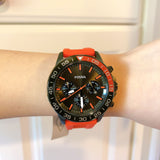 Fossil Bannon Chronograph Grey Dial Orange Silicone Strap Watch for Men - BQ2500 Buy Now By Fossil