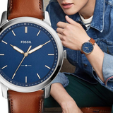 Fossil Minimalist Blue Dial Brown Leather Strap Watch for Men - FS5304 Buy Now By Fossil