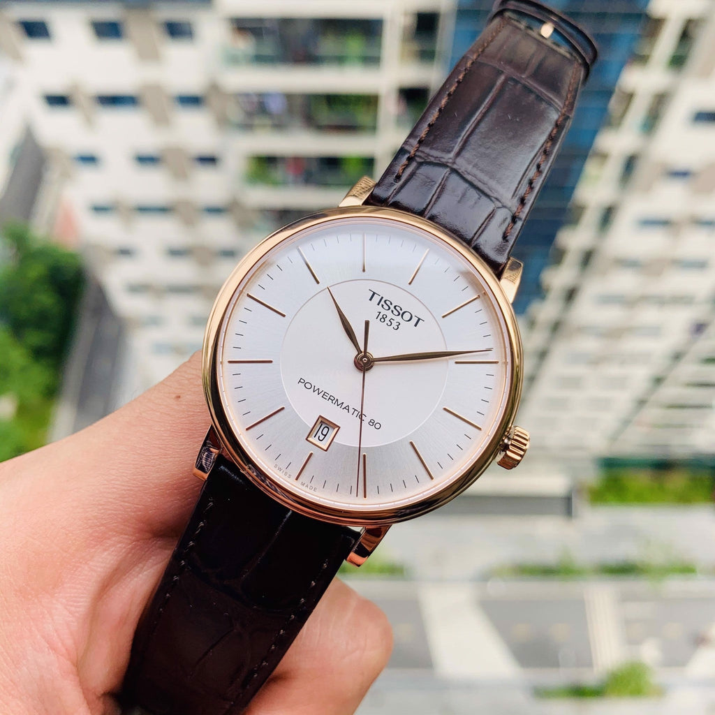 Tissot Carson Premium Powermatic 80 White Dial Brown Leather Strap Watch For Men - T122.407.36.031.00 Buy Now By Tissot