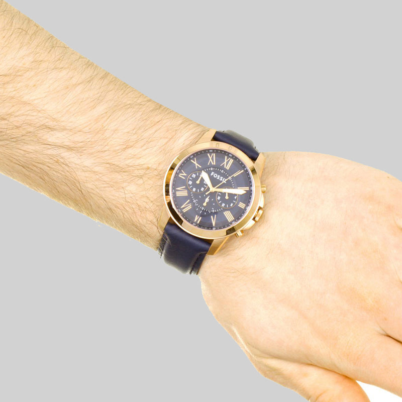 Fossil Grant Chronograph Blue Dial Blue Leather Strap Watch for Men - FS4835 Buy Now By Fossil