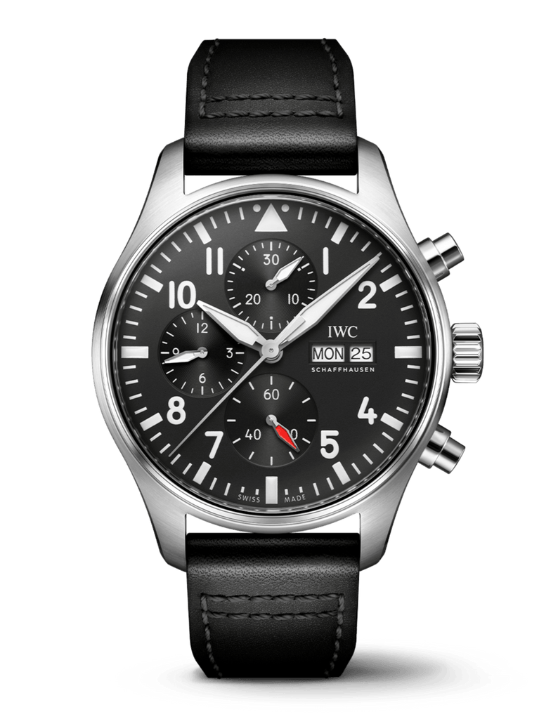 IWC Pilot's Watch Chronograph Black Dial Black Leather Strap Watch for Men - IW377709 Buy Now By IWC