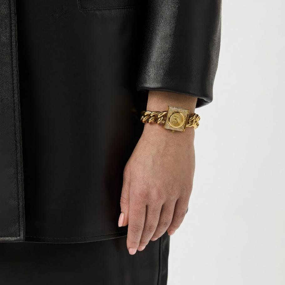 Michael Kors Chain Lock Pave Gold Dial Gold Steel Strap Watch For Women - MK4711 Buy Now By Michael Kors