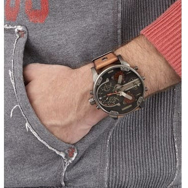 Diesel Mr Daddy 2.0 Chronograph Black Dial Brown Leather Strap Watch For Men - DZ7332 Buy Now By Diesel