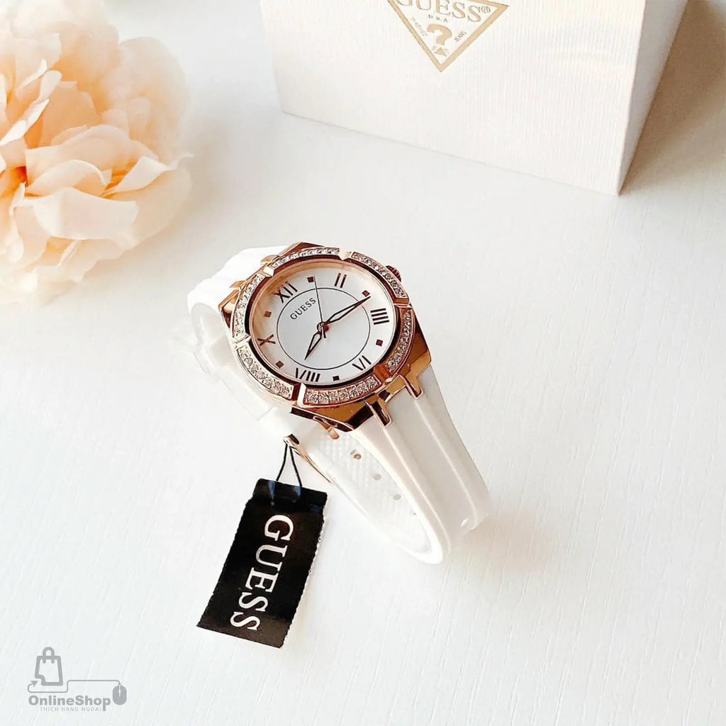 Guess Cosmo Diamonds Silver Dial White Rubber Strap Watch for Women - GW0034L2 Buy Now By Guess