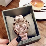Guess Frontier Diamonds Rose Gold Dial Pink Rubber Strap Watch For Women - W1160L5 Buy Now By Guess