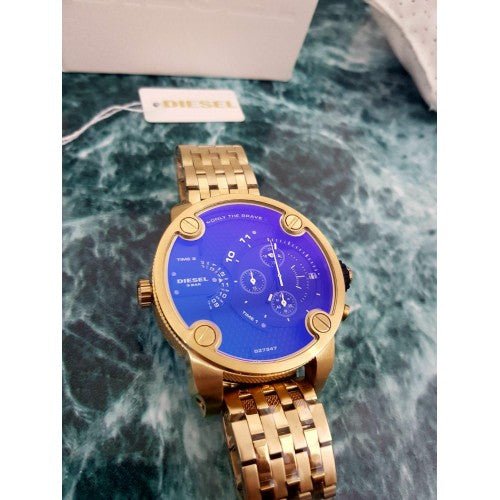 Diesel Mr Daddy Blue Dial Gold Steel Strap Watch For Men - DZ7347 Buy Now By Diesel