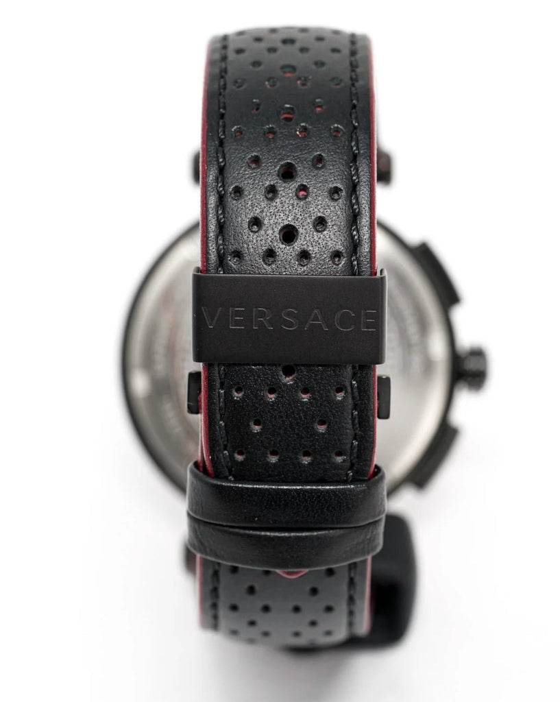 Versace V-Racer Aion Chronograph Black Dial Black Leather Strap Watch for Men - VBR030017 Buy Now By Versace