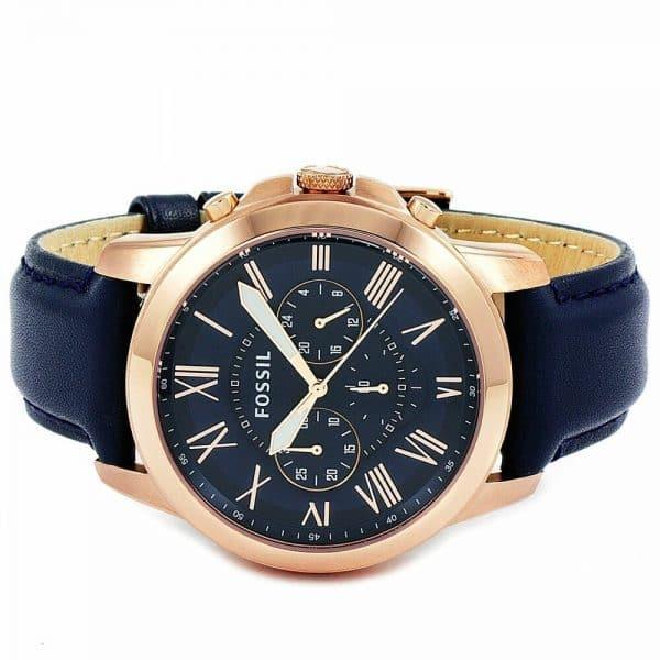 Fossil Grant Chronograph Blue Dial Blue Leather Strap Watch for Men - FS4835 Buy Now By Fossil