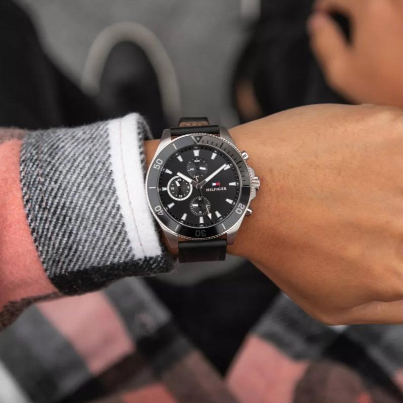 Tommy Hilfiger Larson Chronograph Black Dial Black Leather Strap Watch For Men - 1791984 Buy Now By Tommy Hilfiger