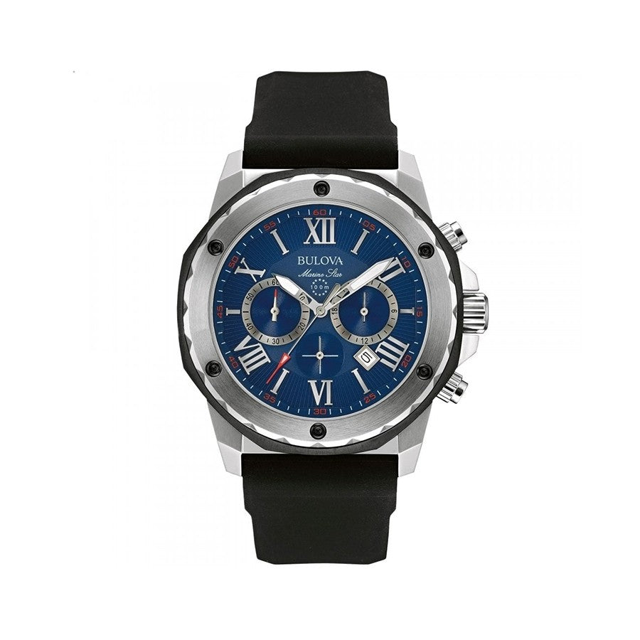 Bulova Marine Star Blue Dial Black Silicone Strap Watch for Men - 98B258 Buy Now By Bulova