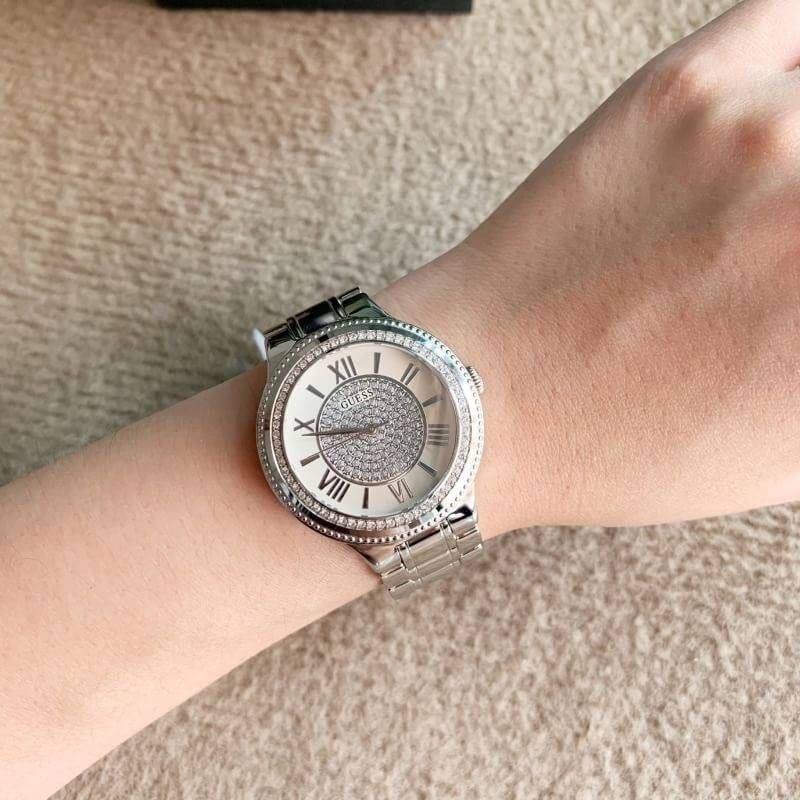 Guess Madison Diamonds Silver Dial Silver Steel Strap Watch for Women - W0637L1 Buy Now By Guess