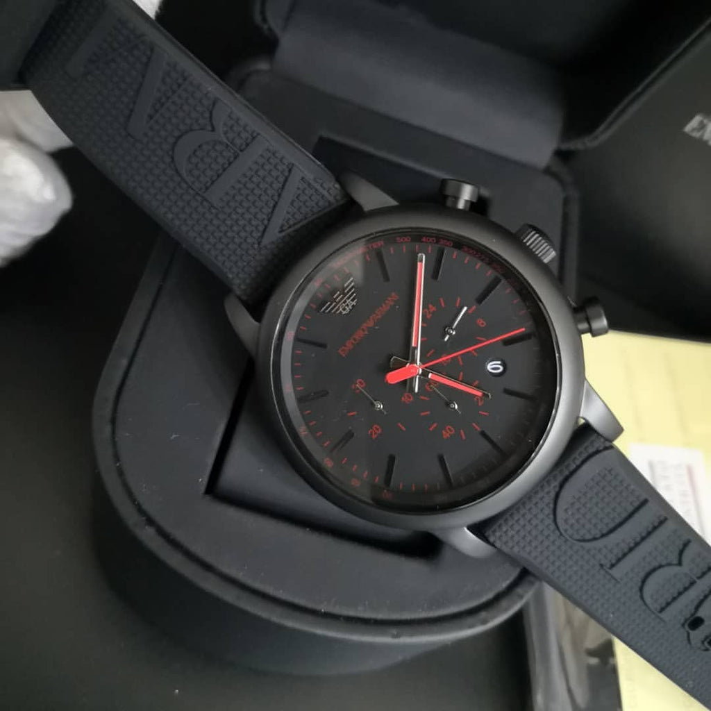 Emporio Armani Luigi Chronograph Black Dial Black Rubber Strap Watch For Men - AR11024 Buy Now By Emporio Armani